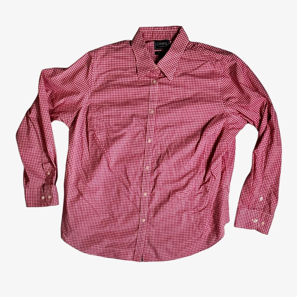 Chaps Classics No Iron Pink Gingham Button Down Shirt 1X